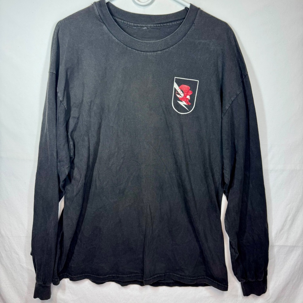 Long Sleeve Graphic T-Shirt Eagle Lightning Bolt Print Top Military Sz Lg No Tag